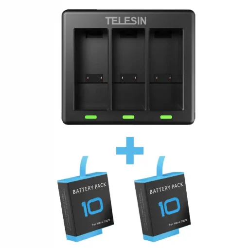Telesin 3 Channel Charger+Battery(x2) For Gopro 9&10-Detail1