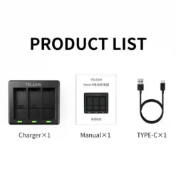 Telesin 3 Channel Charger+Battery(x2) For Gopro 9,10-Description1