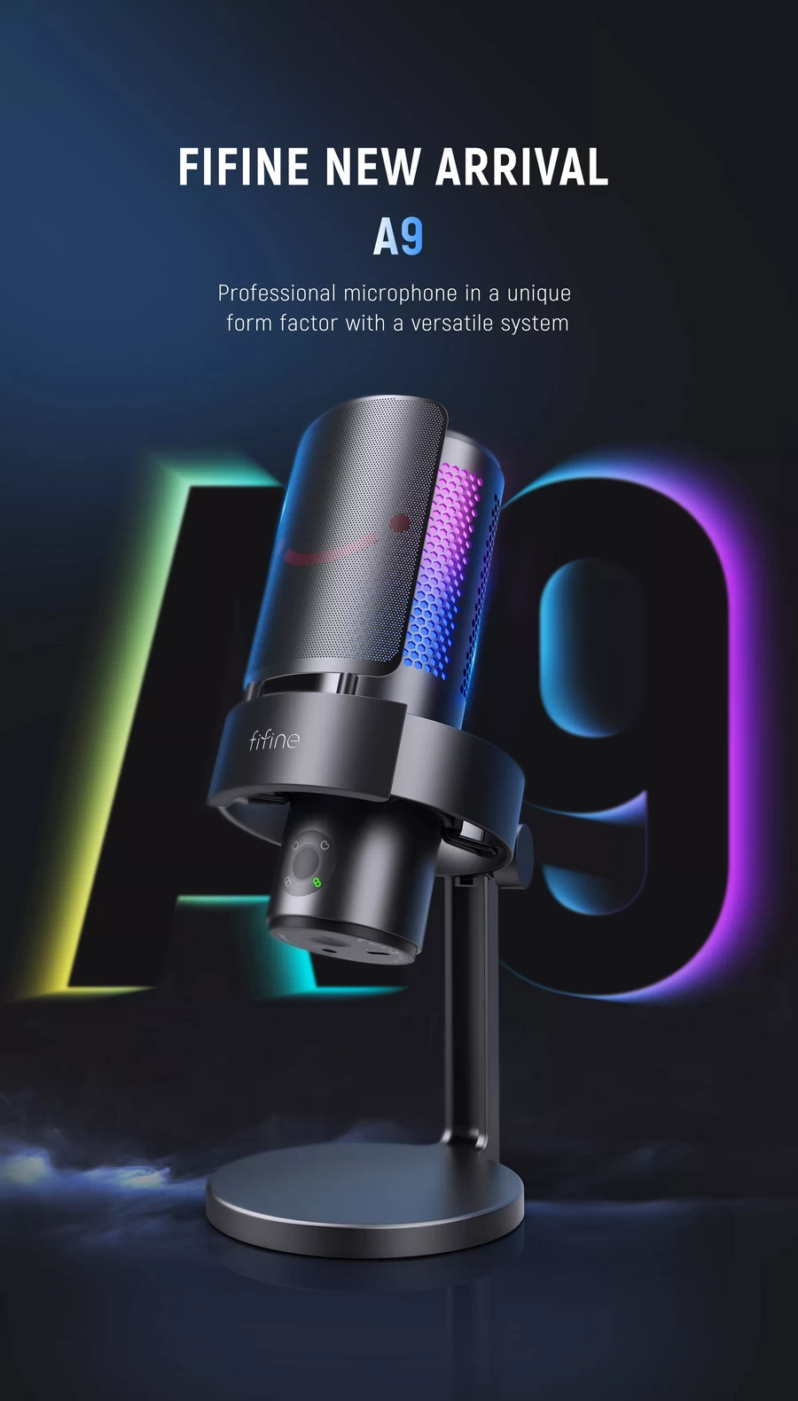 FIFINE A9 Podcast RGB Microphone Mic Studio Usb Condenser-Des1