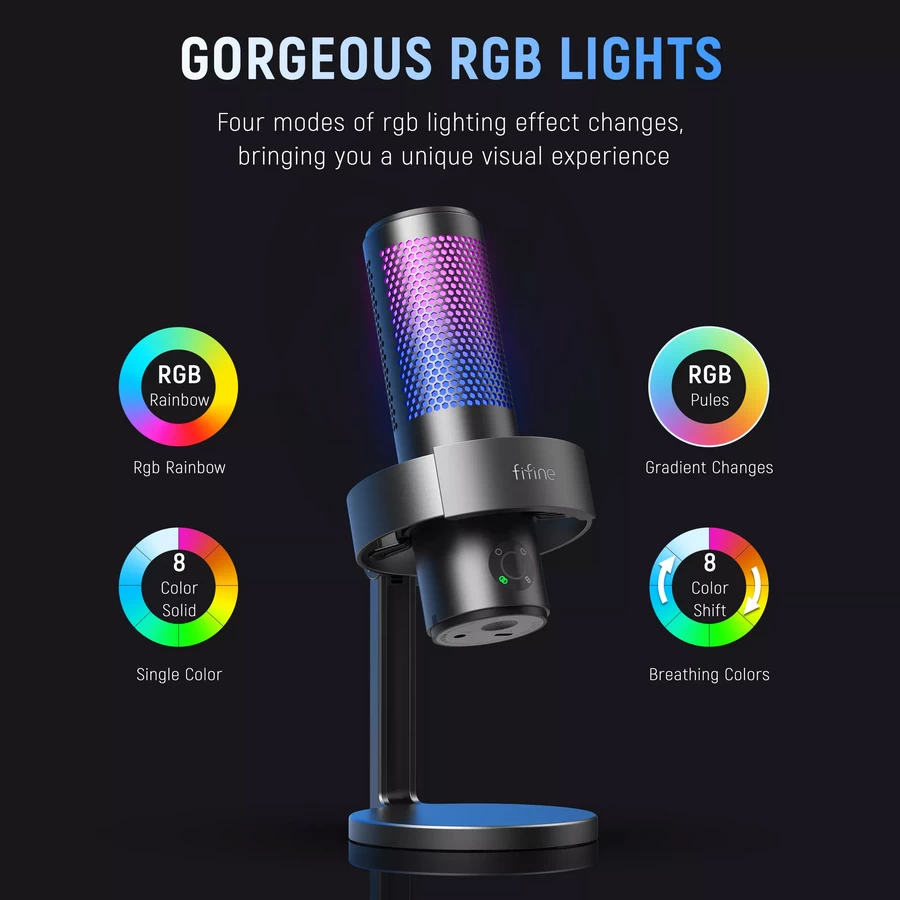 FIFINE A9 Podcast RGB Microphone Mic Studio Usb Condenser-Des3