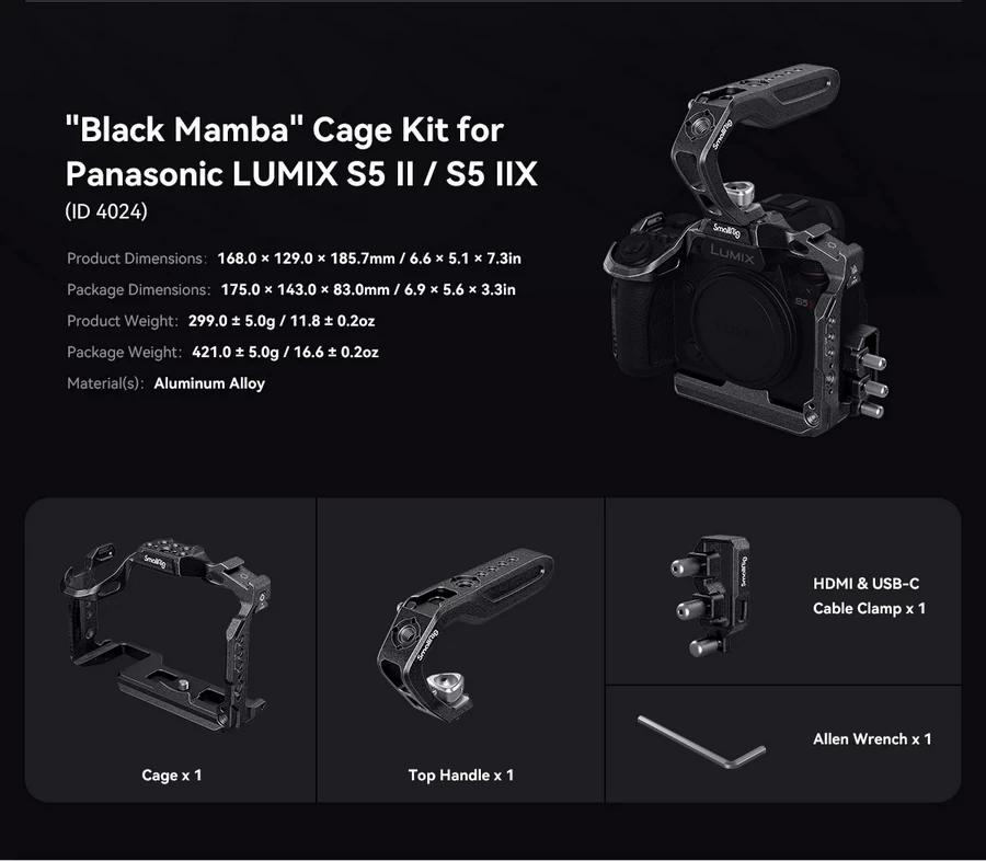 SmallRig 4023 Black Mamba Cage for Panasonic LUMIX S5 II & S5 IIX-Des10