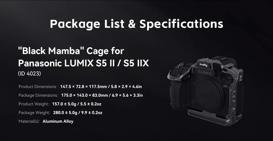 SmallRig 4023 Black Mamba Cage for Panasonic LUMIX S5 II & S5 IIX-Des9
