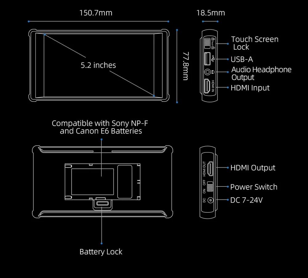 Portkeys PT6 6inch 4K HDMI Touchscreen Monitor-Des12