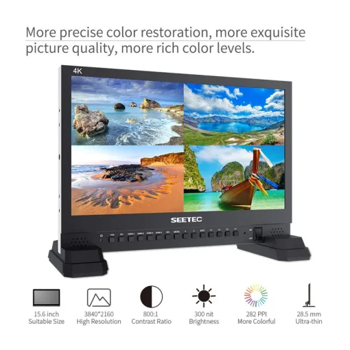 FeelWorld Seetec 4K156-9HSD-384 15.6 Inch 4K 3840X2160 Director Broadcast Monitor SDI 4 HDMI Input Quad Display - Image 3