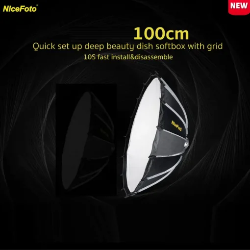 NiceFoto 100cm Quick Set Up Deep Beauty Dish Softbox with Grid-1