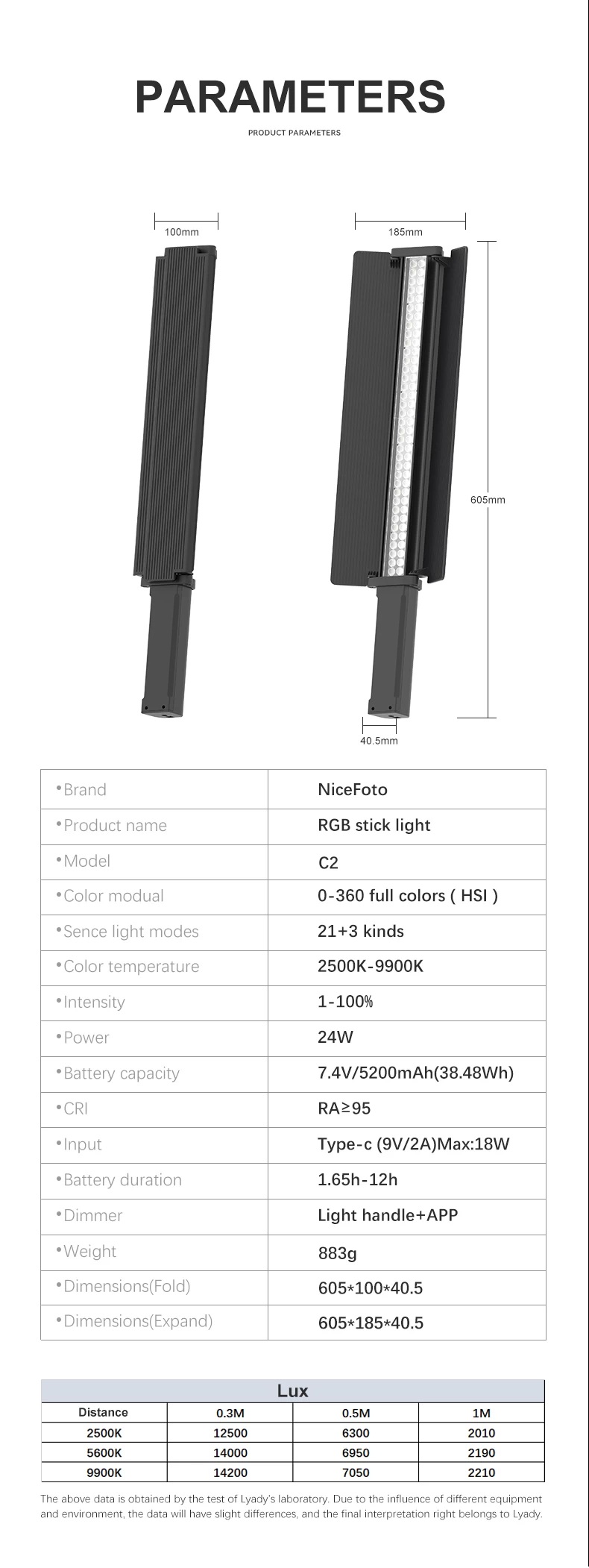 NiceFoto TC-C2 RGB LED Video Light-Des16