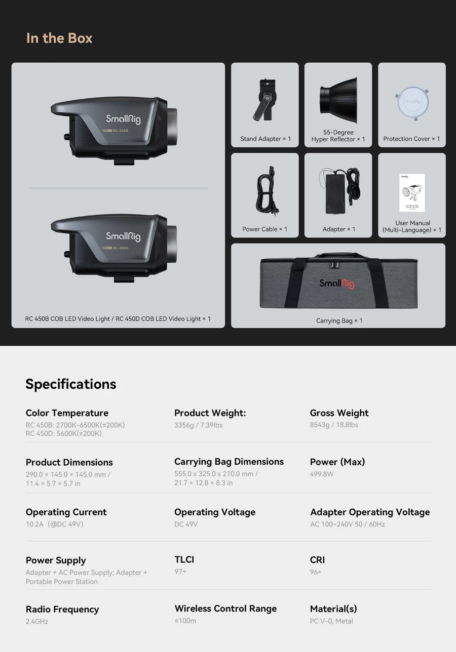 SmallRig RC450B,RC450D COB LED Video Light(US)-Des12