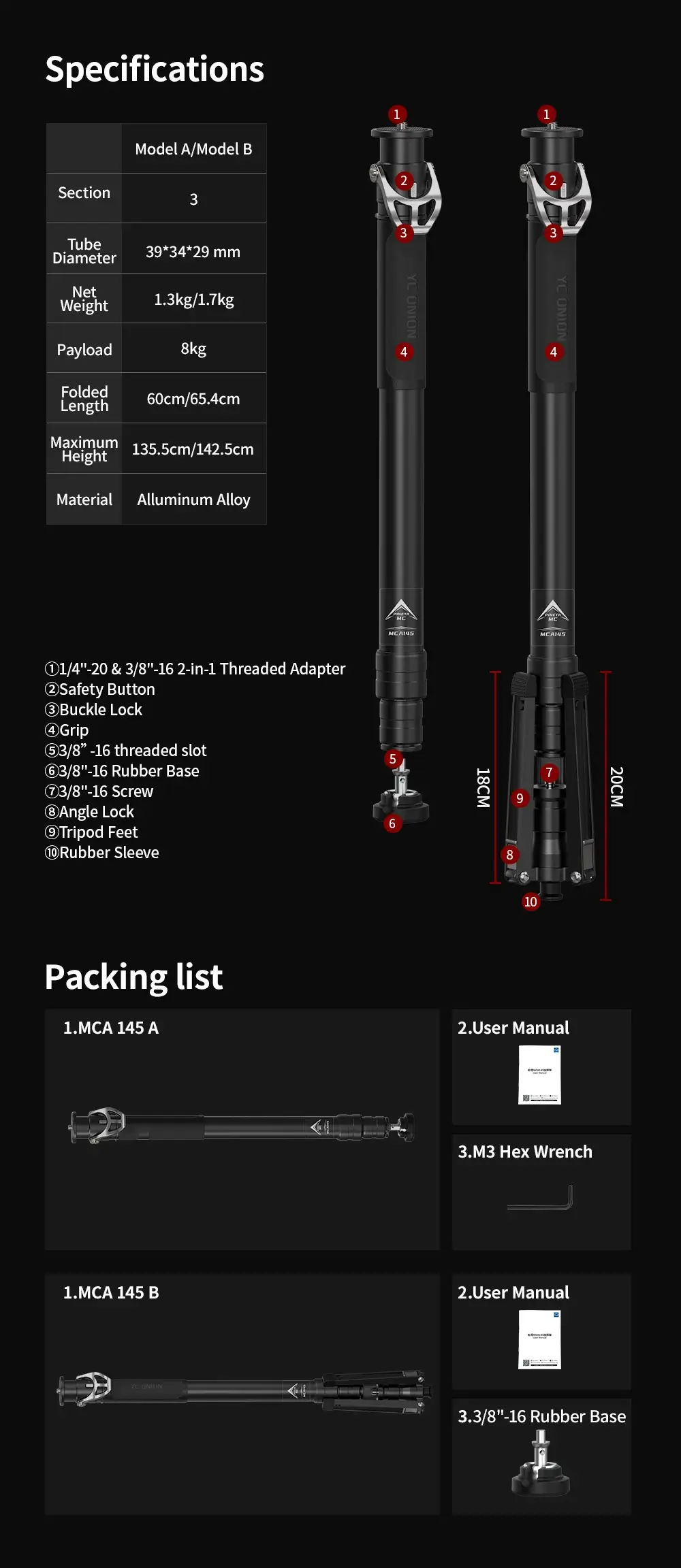 YC Onion PINETA Aluminum Alloy Monopod SE-Des3