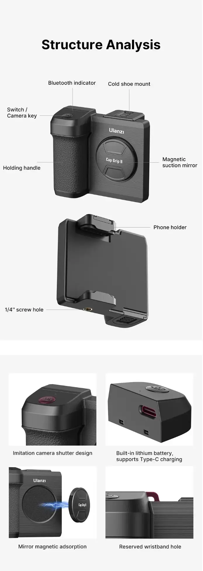 Ulanzi CG01 Bluetooth Smartphone CapGrip II-Des6