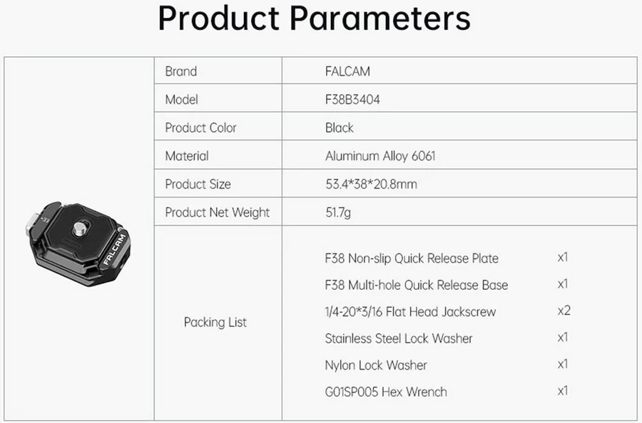 Falcam F38 (F38B3434) Multi-Hole Quick Release Kit-Des5