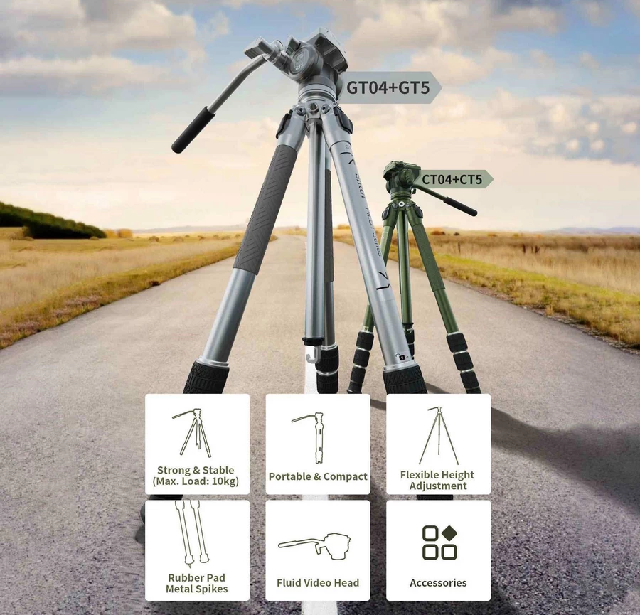 Sirui CT04+CT5,GT04+GT05 Pilot Series Video Tripod Kit-Des2