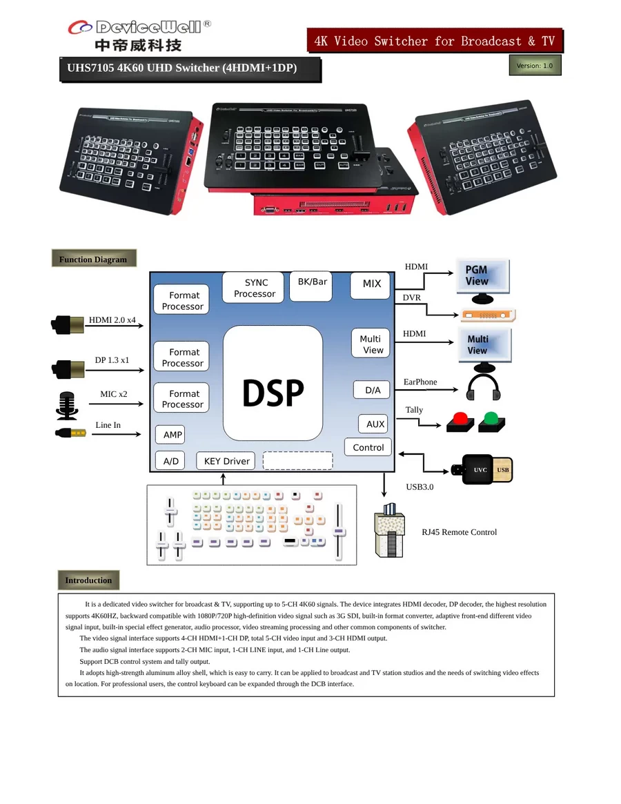 DeviceWell UHS7105 5-CH 4K60 UHD Switcher-Des1