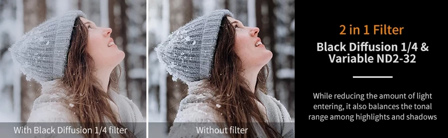 K&F Concept Black Diffusion (Mist) 14 and ND2-ND32 (1-5 Stop)Filter-Des3