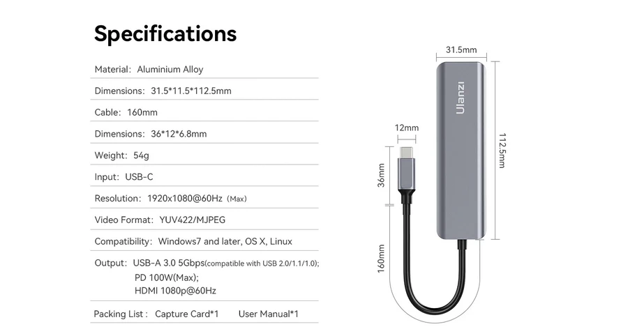 Ulanzi C060 USB-C Multifunction Capture Card-Des9