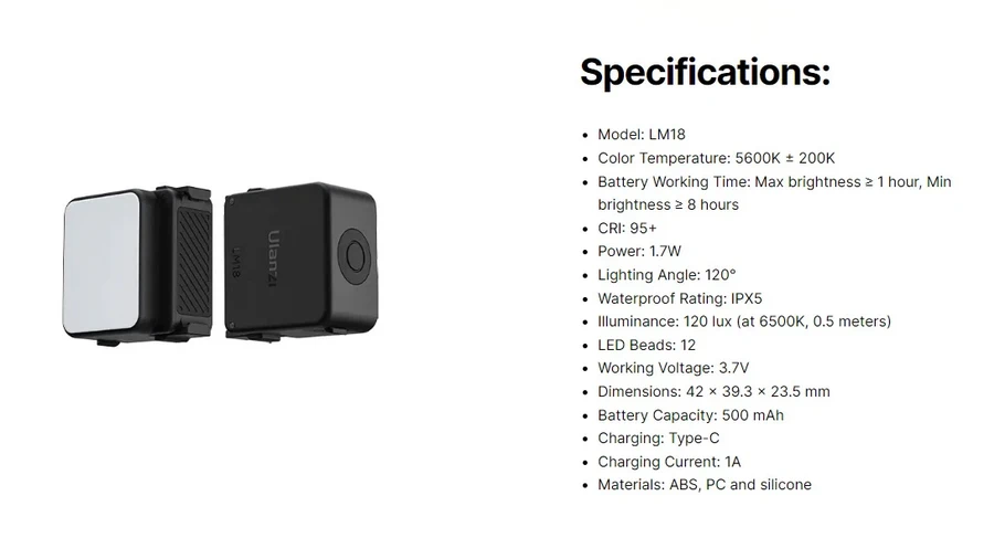 Ulanzi LM18 Mini LED Video Light-Des7