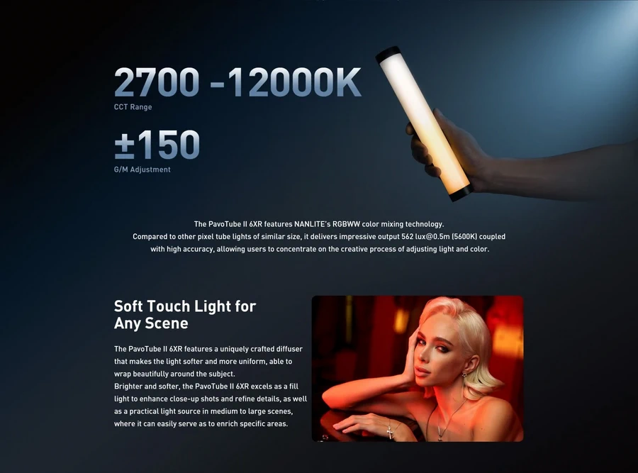 Nanlite PavoTube II 6XR LED RGBWW Pixel Tube Light-Des3